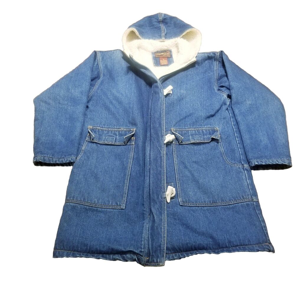 Sergio Valente Denim Jacket Women Size 6 Blue Hooded Sherpa Vtg Jean Barn Coat